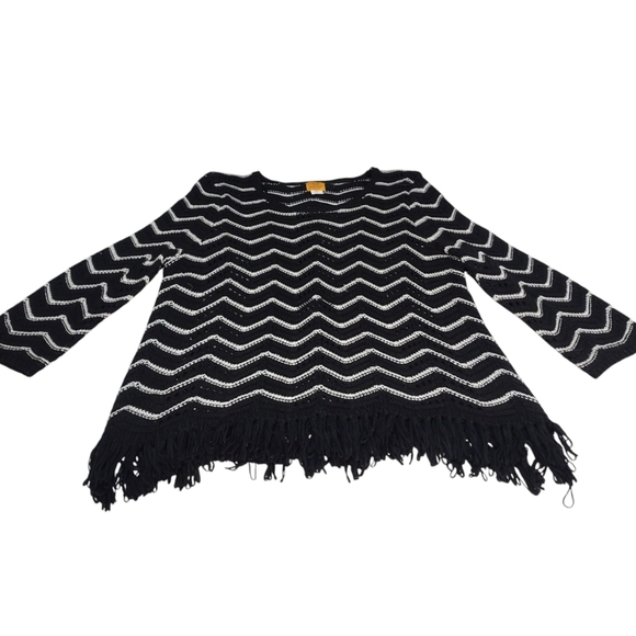 Ruby Rd. Sweater Women's Black White Fringed knit Sweater Size 2X - Picture 5 of 9